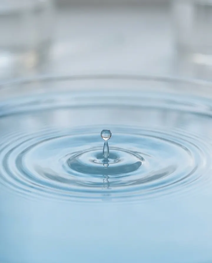 A water droplet falling into a still pool, a frame from a short science explainer for social