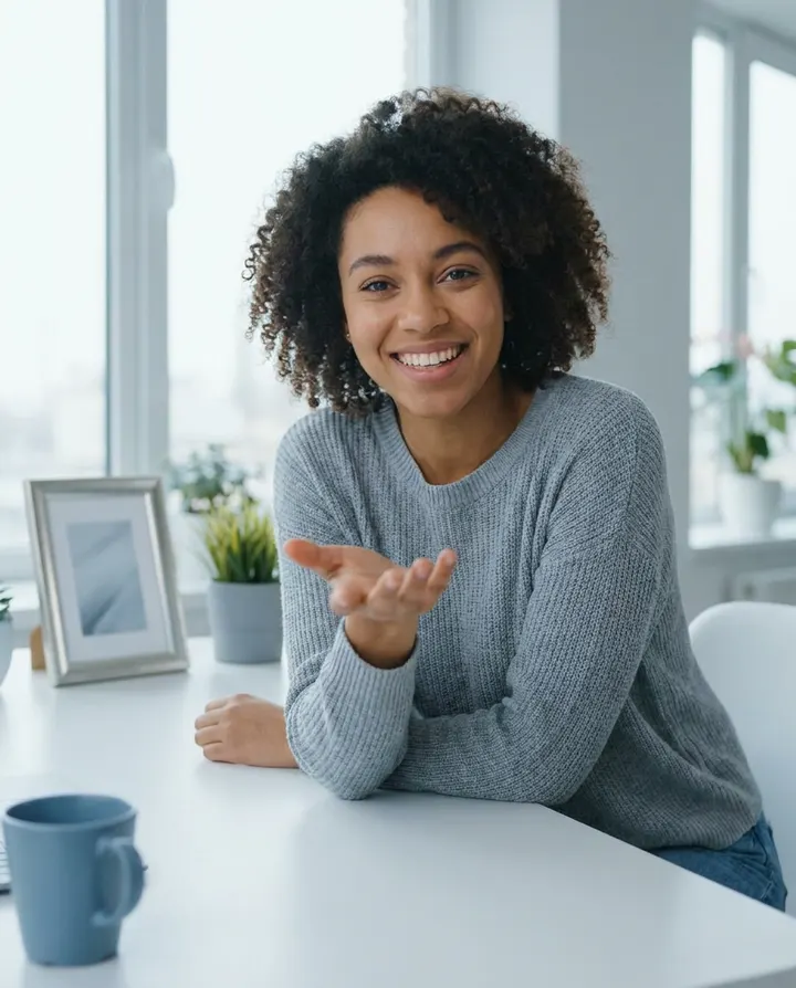 A presenter explaining at a white desk, a frame from a how-to channel video