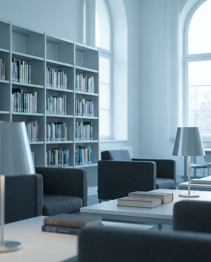 A bright library reading room, a frame from a video made from a written article