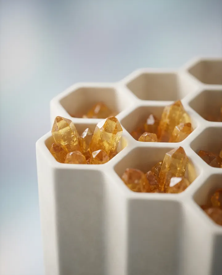 Close-up of crystallised honey in a honeycomb, a frame from an explainer video