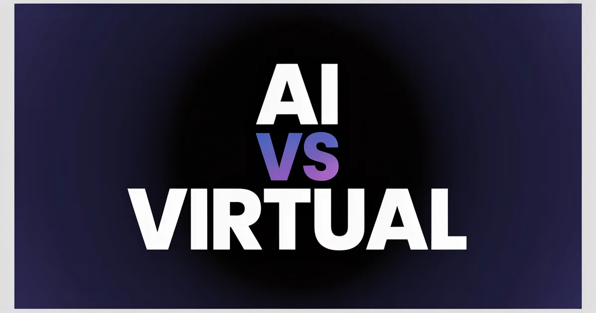 AI influencer versus virtual influencer 2026, split-screen character portrait icons on a dark indigo gradient