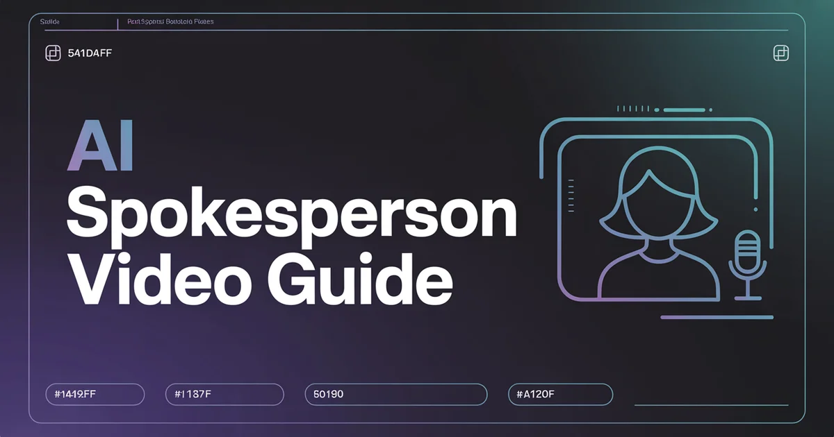 AI Spokesperson Video Complete 2026 Guide, bold headline beside a presenter icon on a dark indigo gradient