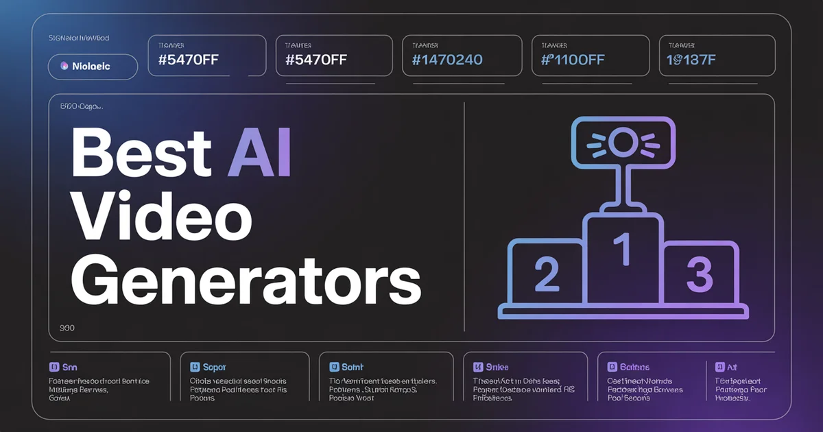 Best AI Video Generators in 2026, bold headline beside a podium icon on a dark indigo gradient
