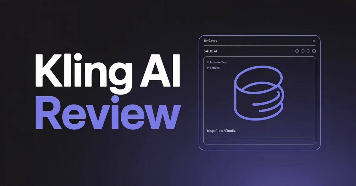 Kling AI Review 2026, bold headline over a cinematic film-frame silhouette on a dark indigo gradient background