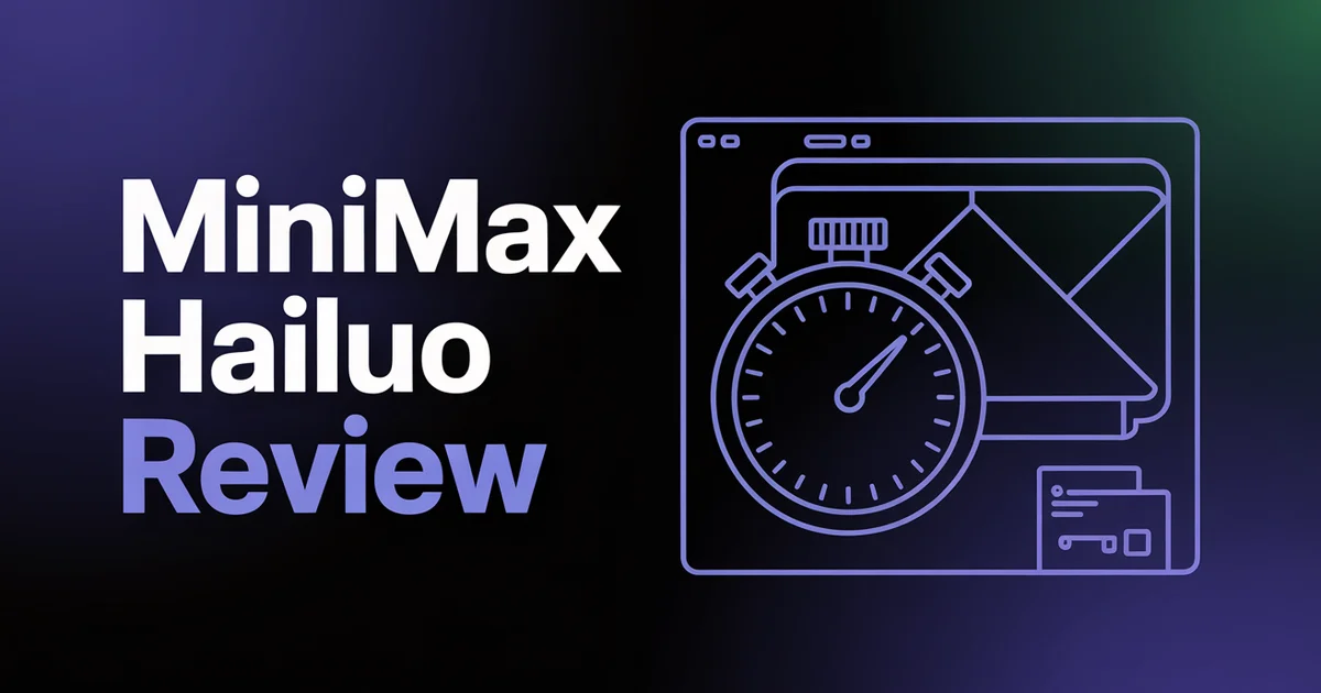 Hailuo AI review 2026, MiniMax's video model on a dark gradient with photoreal human character continuity across cuts