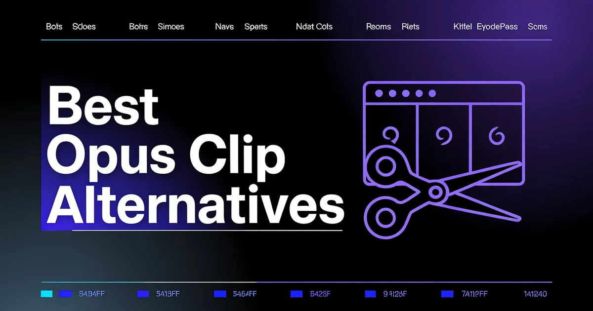 Best Opus Clip Alternatives 2026, bold headline beside a scissors and clip icon on a dark violet gradient