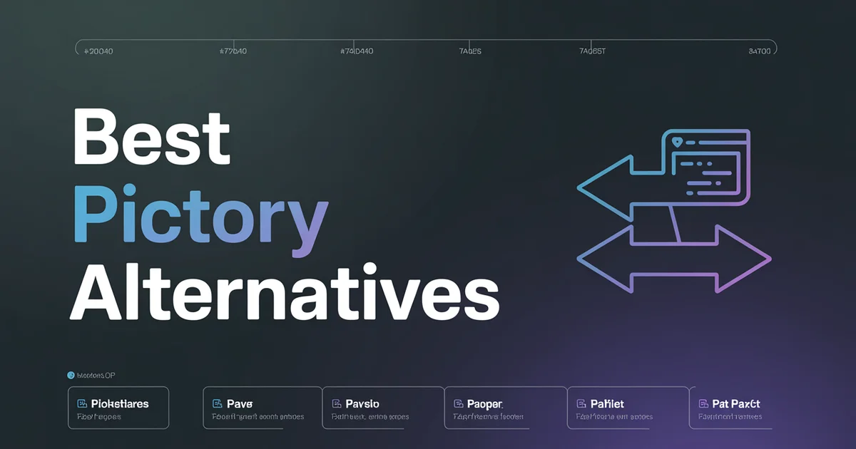 Best Pictory Alternatives 2026, bold headline beside a swap arrows icon on a dark indigo gradient