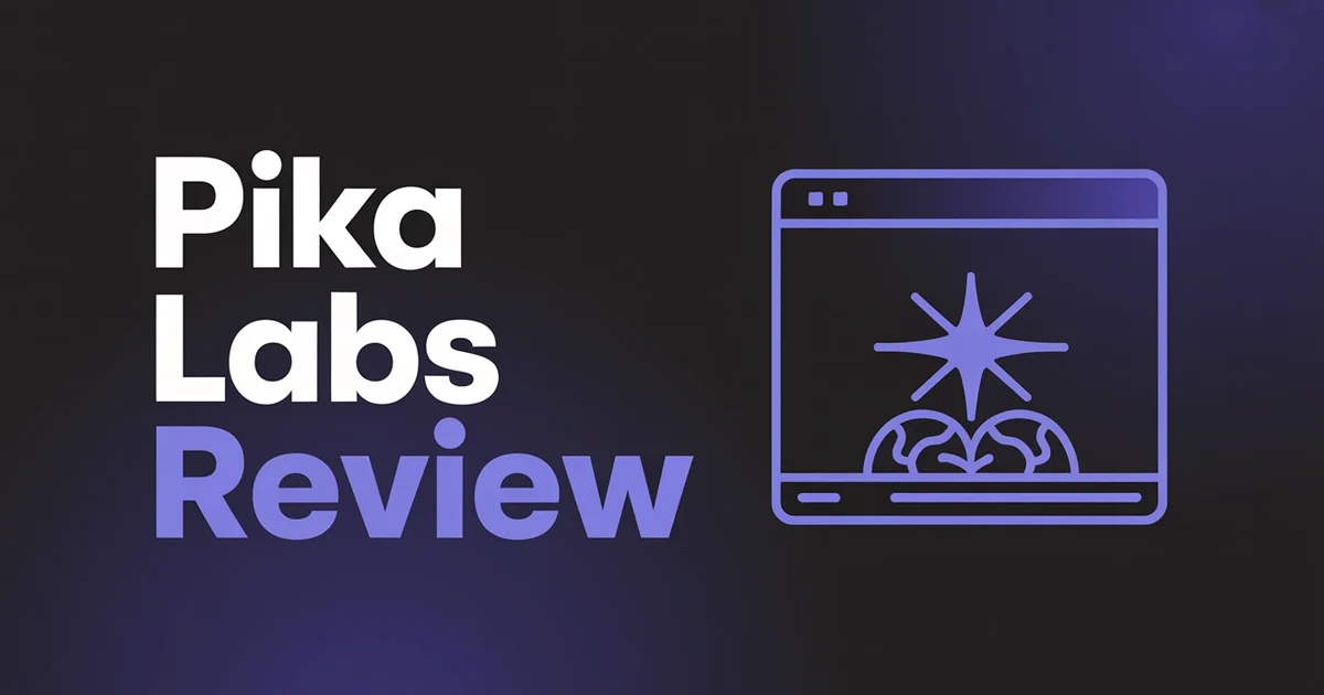 Pika Labs review 2026, bold headline over swirling reality-bending video motion on a dark violet gradient