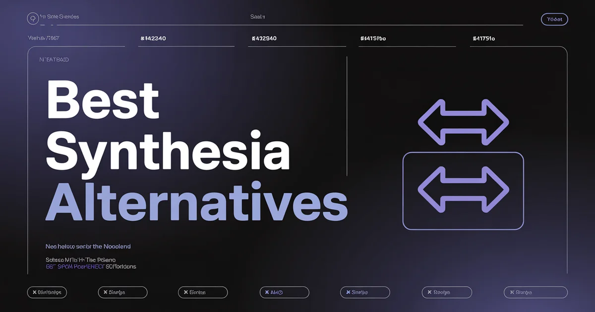 Best Synthesia Alternatives 2026, bold headline beside a swap arrows icon on a dark indigo gradient