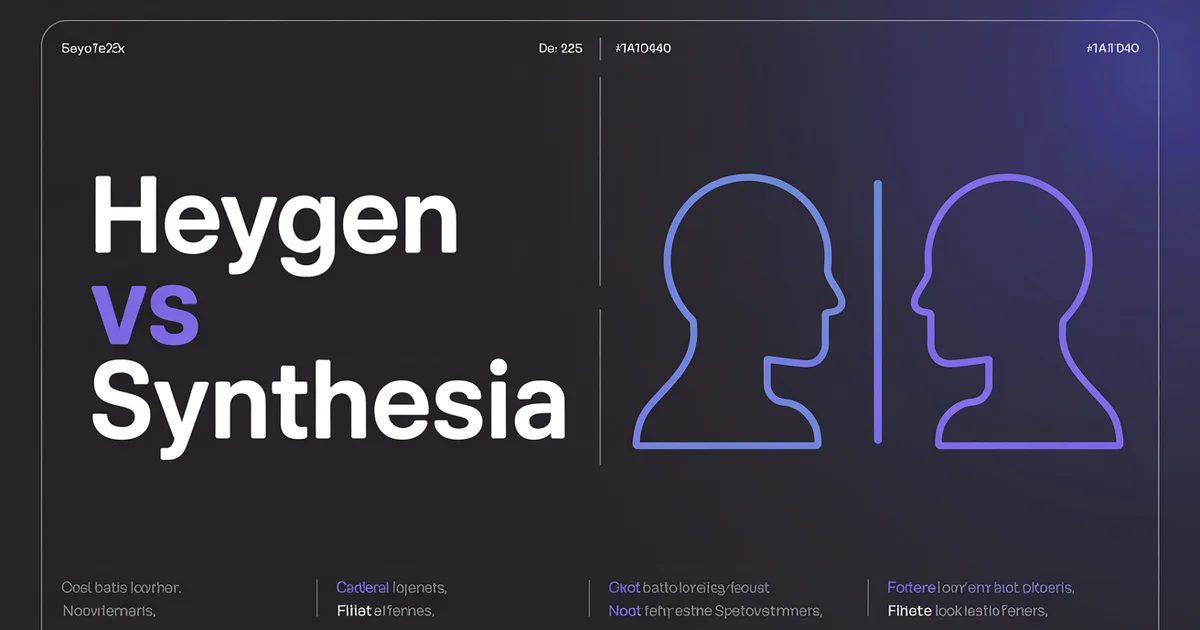 HeyGen vs Synthesia 2026, bold headline beside two split avatar silhouettes on a dark indigo gradient