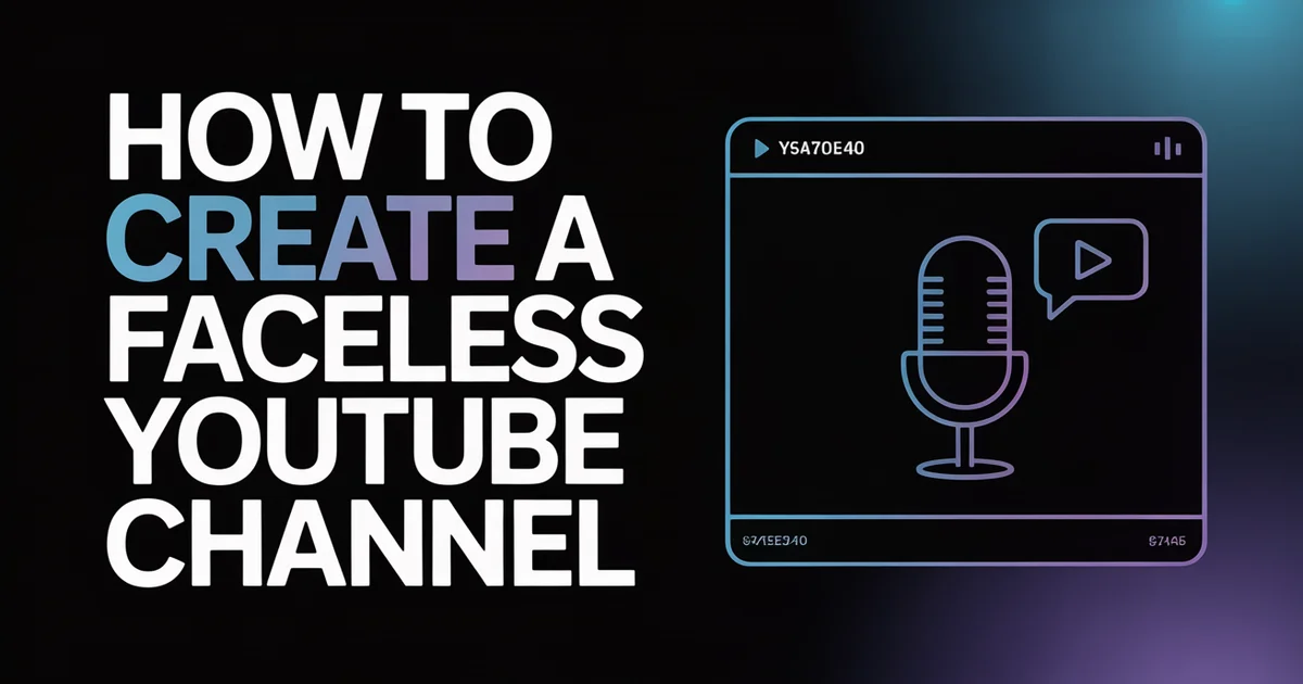 How to Create a Faceless YouTube Channel in 2026, bold headline beside a microphone icon on a dark indigo gradient