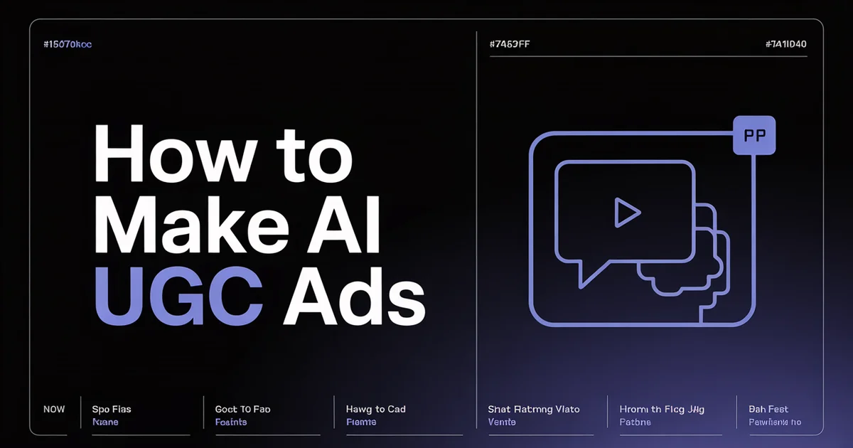 How to Make AI UGC Ads in 2026, bold headline beside a chat bubble and play button on a dark indigo gradient