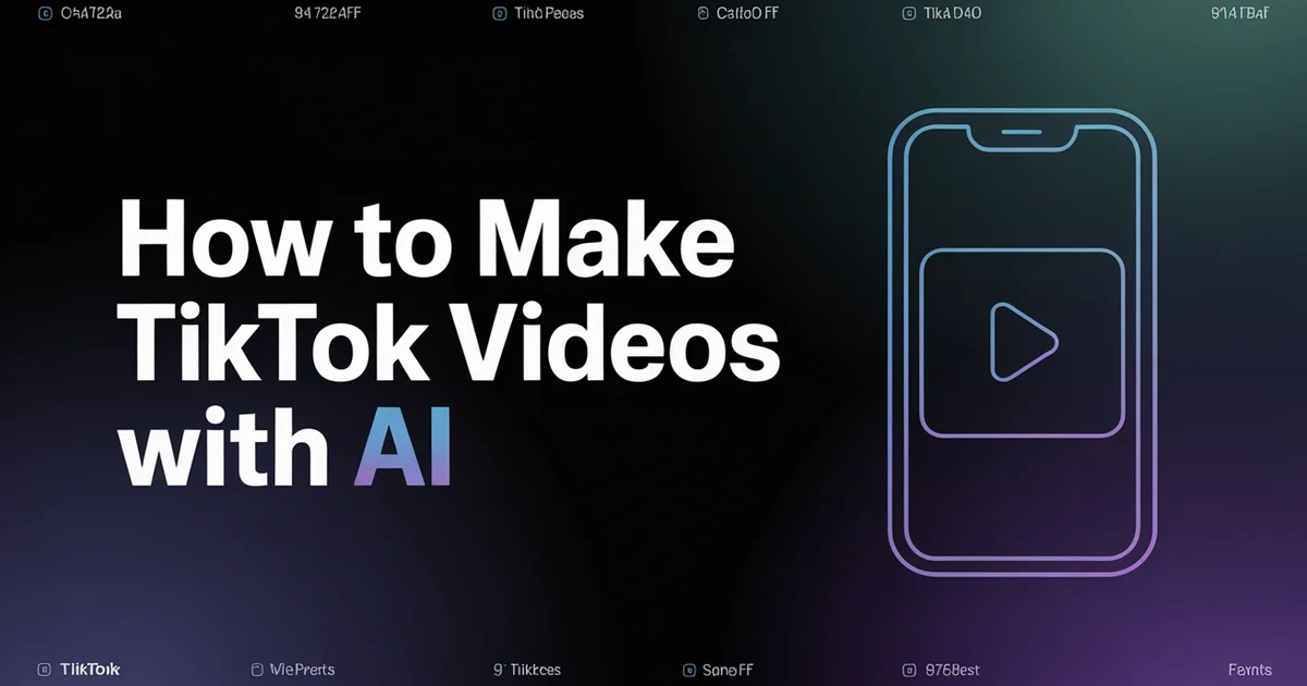 How to Make TikTok Videos with AI in 2026, bold headline beside a vertical phone-screen icon on a dark indigo gradient