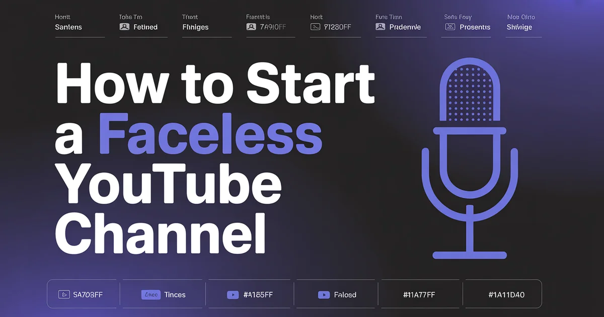 How to Start a Faceless YouTube Channel in 2026, bold headline beside a microphone icon on a dark indigo gradient