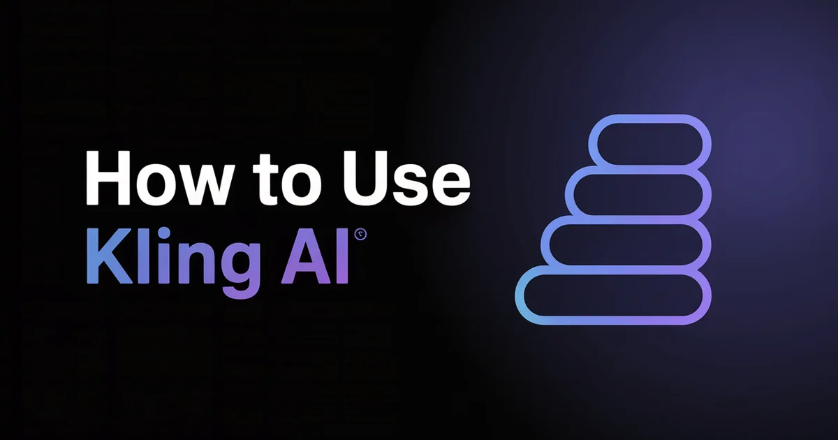How to Use Kling AI 2026 beginner's guide, bold headline beside a play-button icon on a dark indigo gradient background